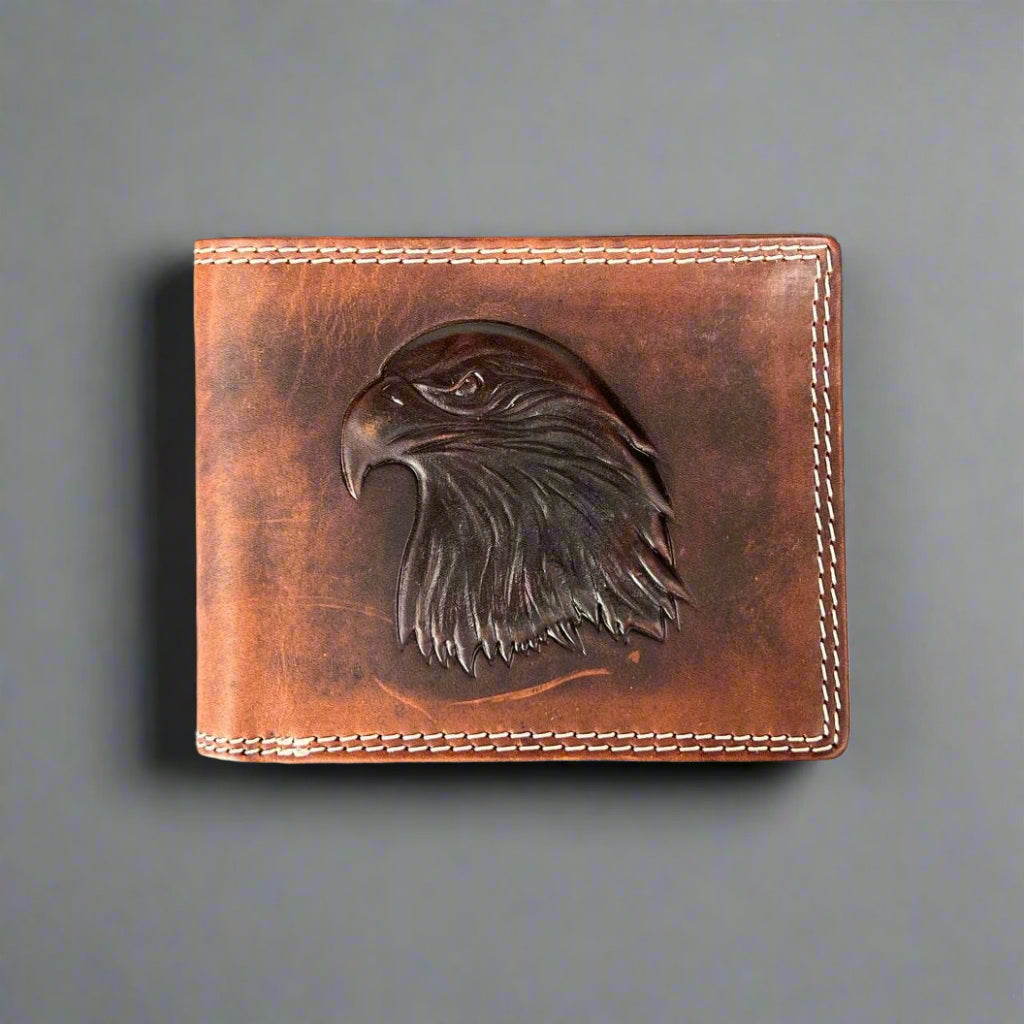 Men’s Cow Leather Eagle Embossed Bifold Wallet - Boutique of Leathers/Open Road