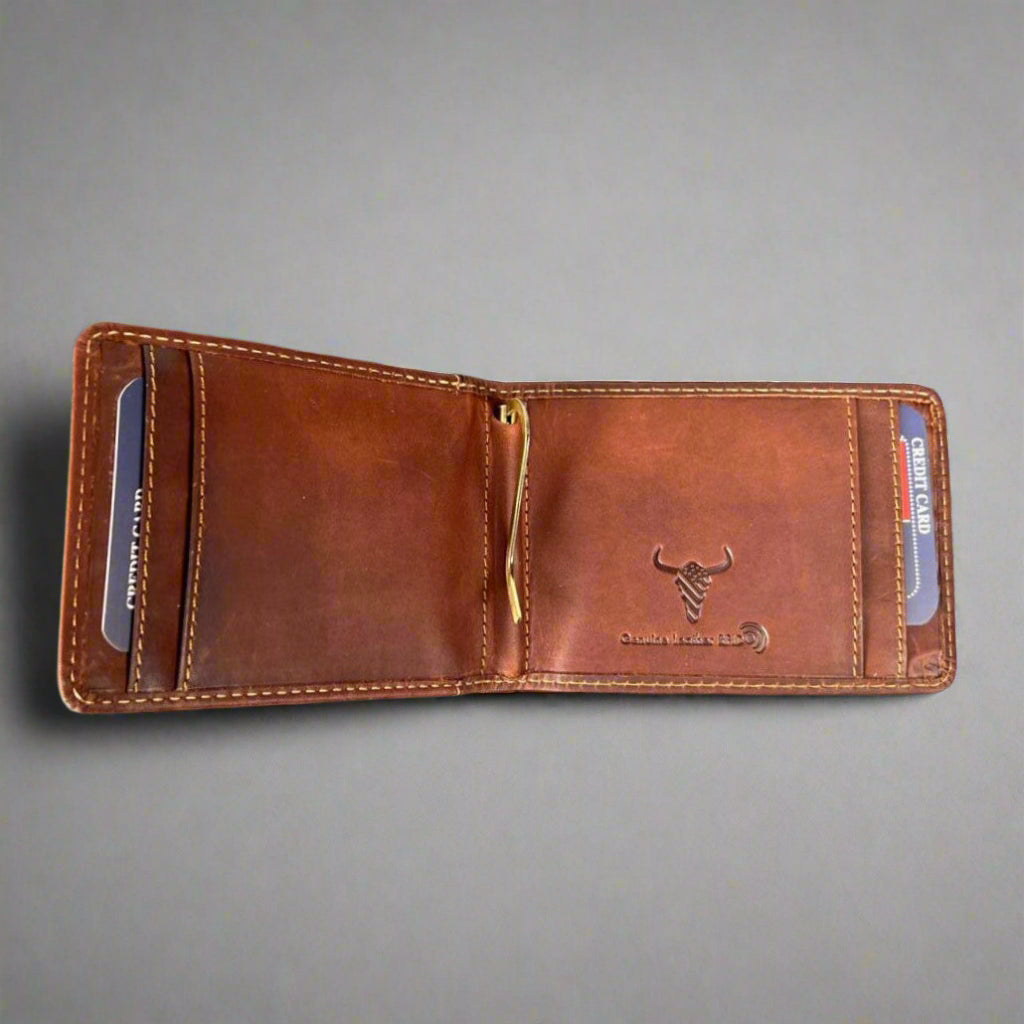 Men’s Cow Leather Money Clip with RFID Protection - Boutique of Leathers/Open Road