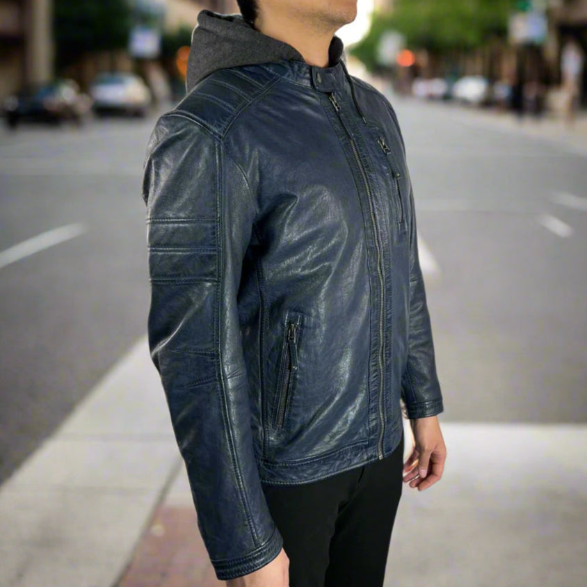 Men's Sheep Leather Jacket with Removable Hoodie - Boutique of