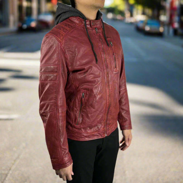 Men's Sheep Leather Jacket with Removable Hoodie - Boutique of