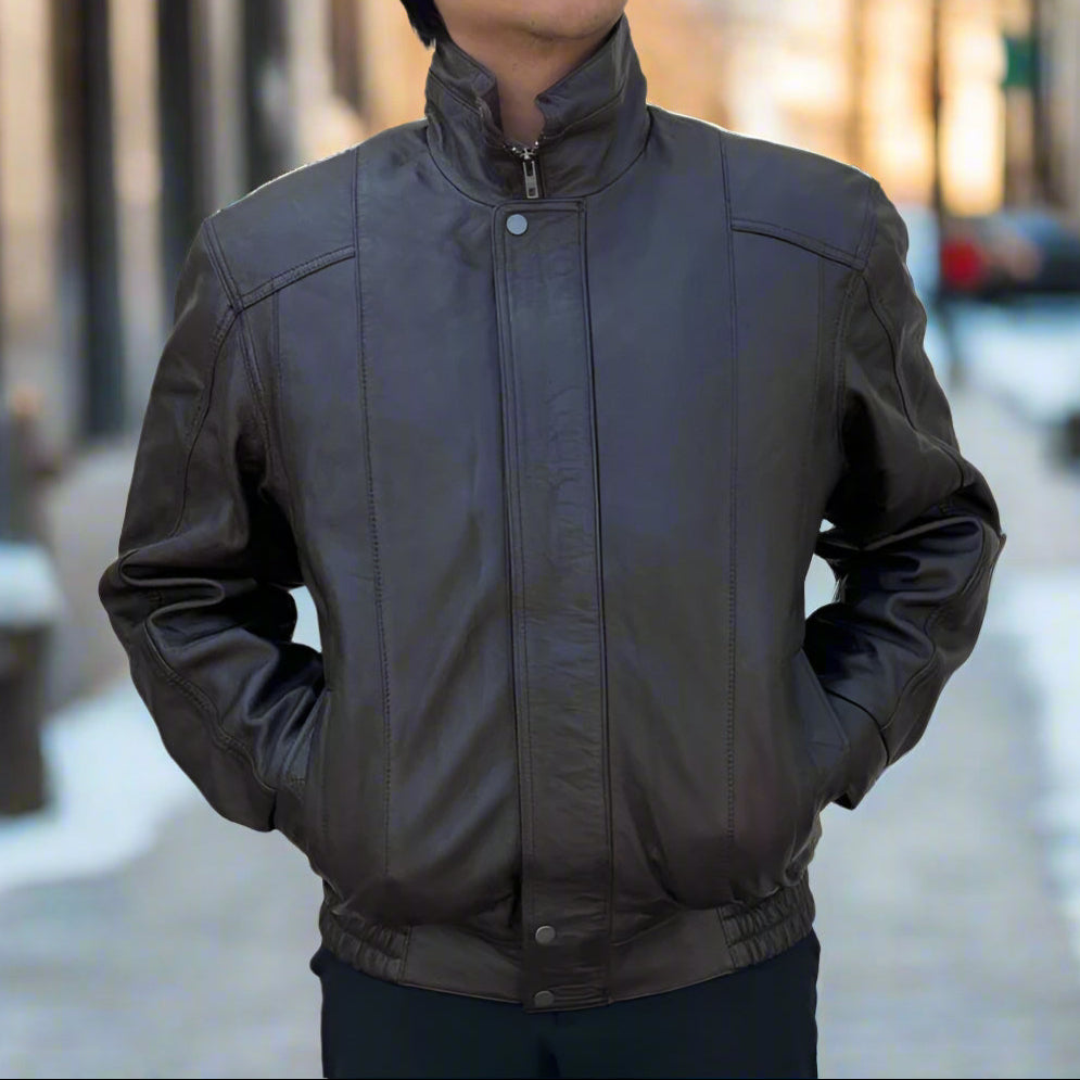 wilda☆本革☆ライナー付きleather 短丈“bomber jacket BOL Men's Double Pocket Leather Bomber Jacket - Boutique of