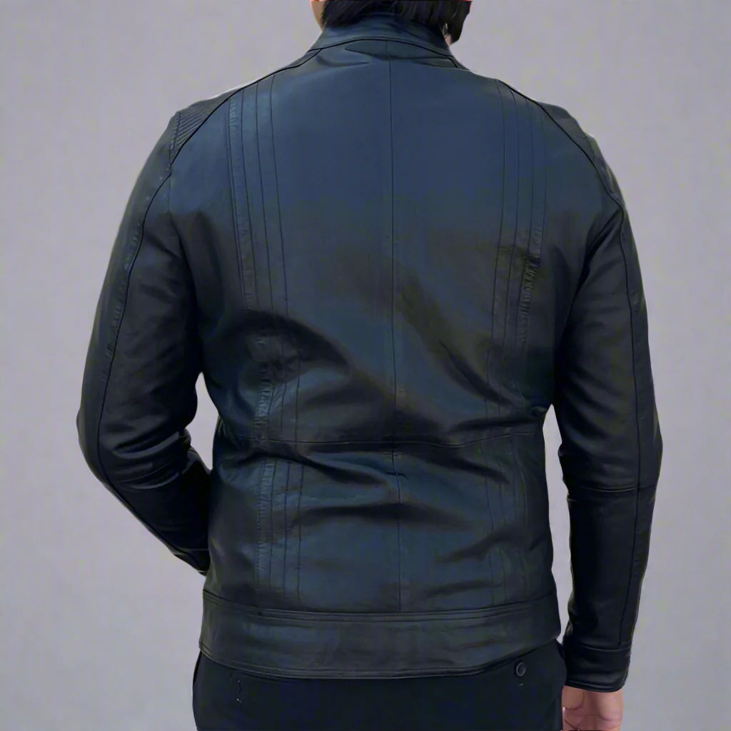 Men’s Sheep Leather Jacket. 4-Pocket, Stand Snap Collar & Silver Zippers - Boutique of Leathers/Open Road