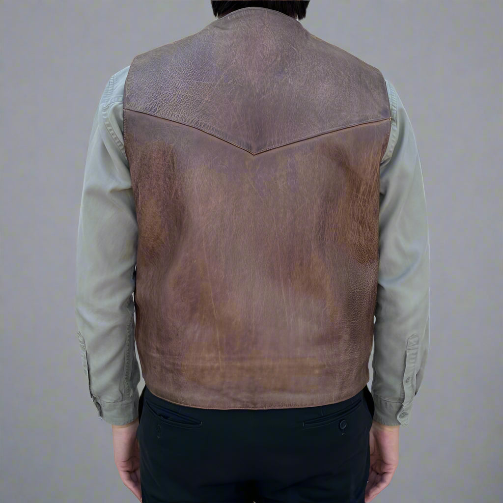 Men's Cow Leather Vest. Classic Style with Snap Closure & Front