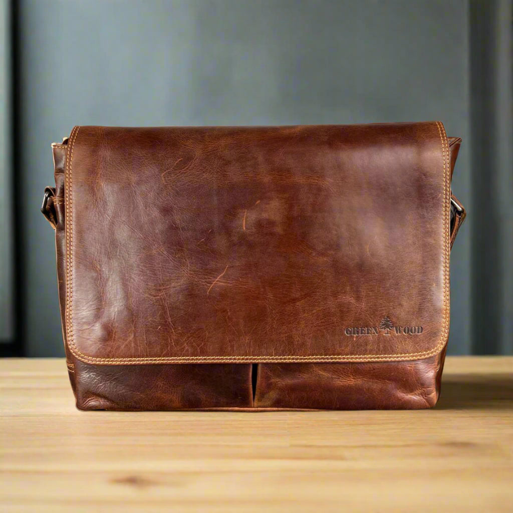 Greenwood Leather Laptop Bag. Premium Waxed Full-Grain Leather Briefcase for 16" Laptops - Boutique of Leathers/Open Road