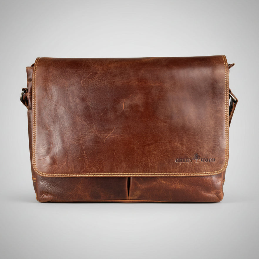 Greenwood Leather Laptop Bag. Premium Waxed Full-Grain Leather Briefcase for 16" Laptops - Boutique of Leathers/Open Road