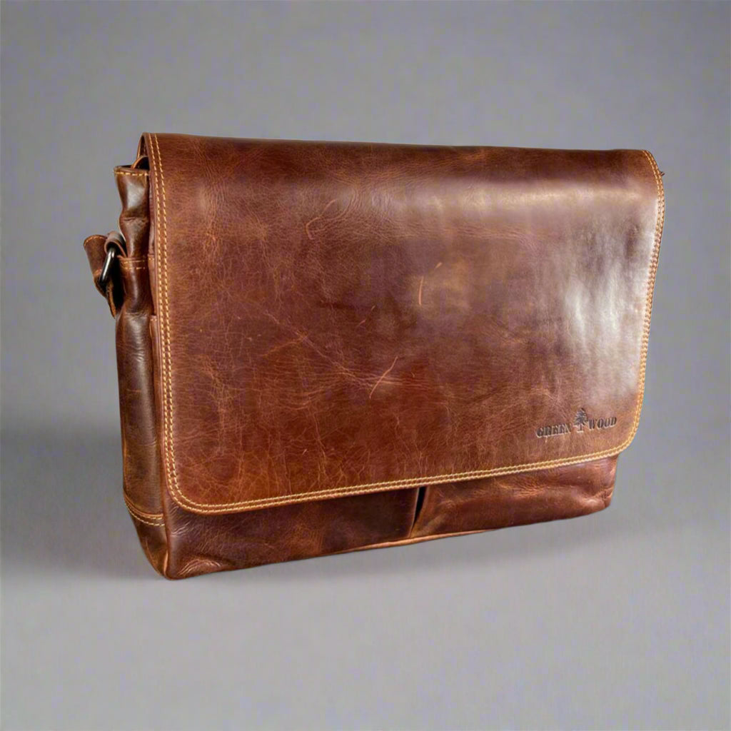 Greenwood Leather Laptop Bag. Premium Waxed Full-Grain Leather Briefcase for 16" Laptops - Boutique of Leathers/Open Road