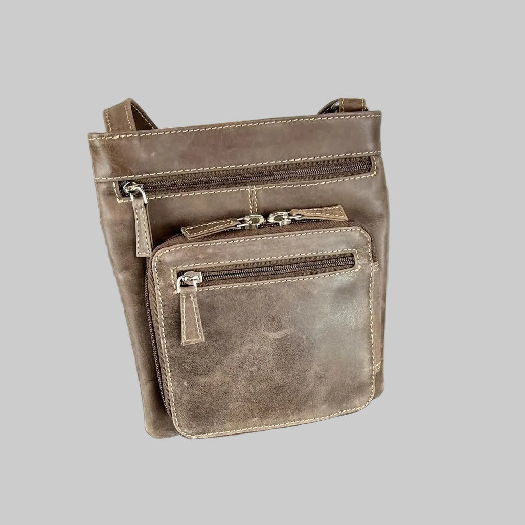 JBG Slim Genuine Leather Crossbody Bag. RFID Blocking Travel Purse with Multi-Zipper Pockets - Boutique of Leathers/Open Road