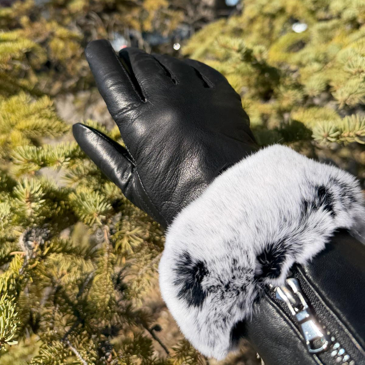 Women's Lamb Leather Gloves with Rabbit Fur Trim - Boutique of