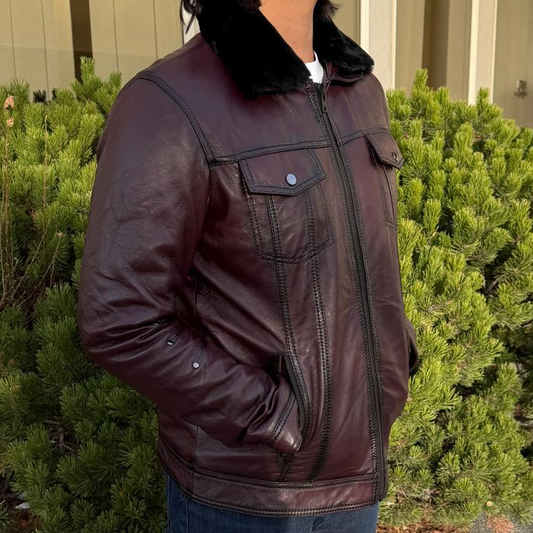 Men's Sheep Leather Jacket with Removable Fur Collar - Boutique of Leathers/Open Road