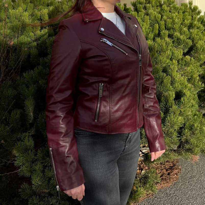 Women's Premium Lamb Leather Moto Jacket with Asymmetrical Zippers