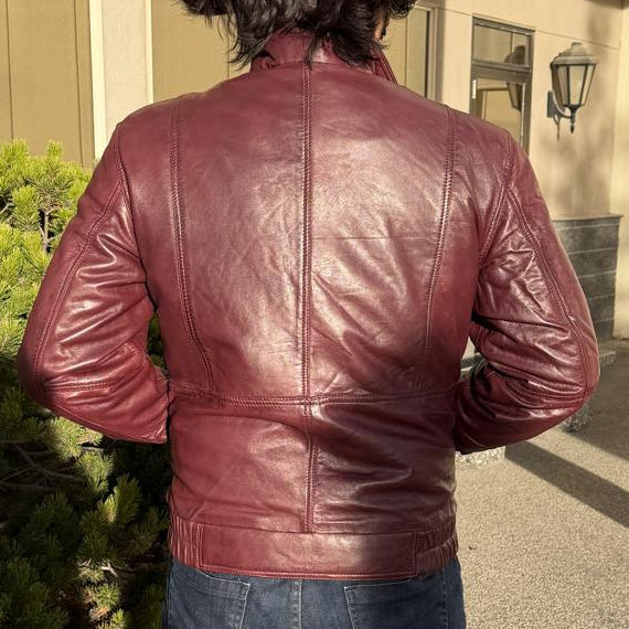 BOL Men's Double Collar Leather Bomber Jacket