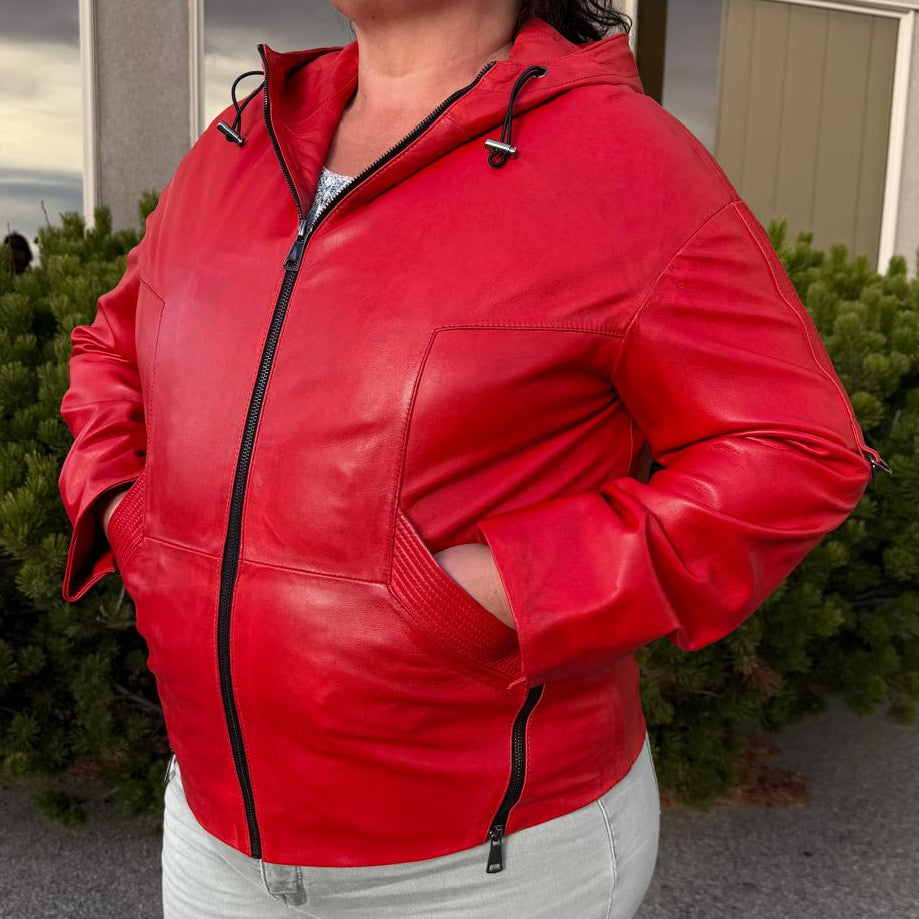 Sporty Women's Lamb Leather Hoodie Jacket
