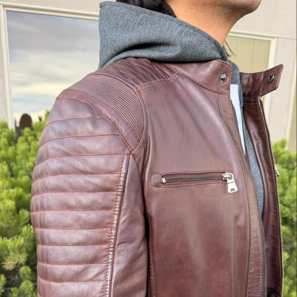 Men's Lamb Leather Jacket with Removable Hoodie - Boutique of Leathers/Open Road