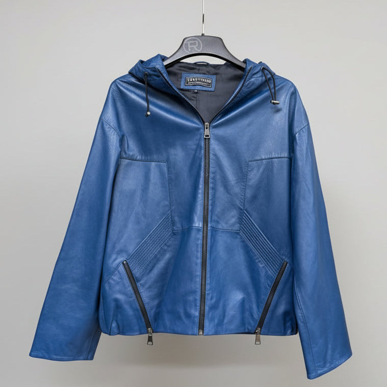 Sporty Women's Lamb Leather Hoodie Jacket