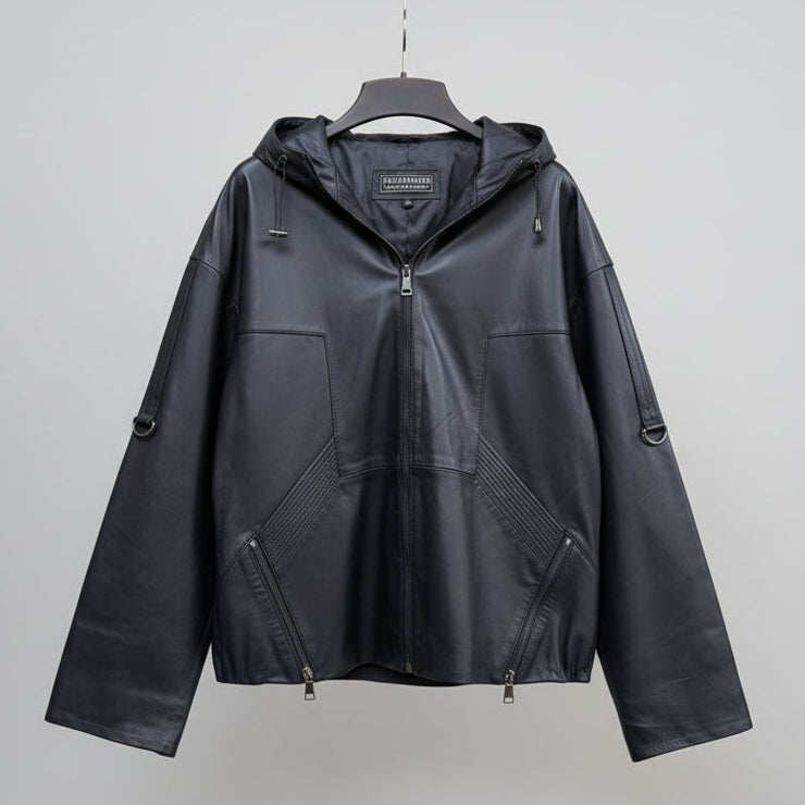 Sporty Women's Lamb Leather Hoodie Jacket