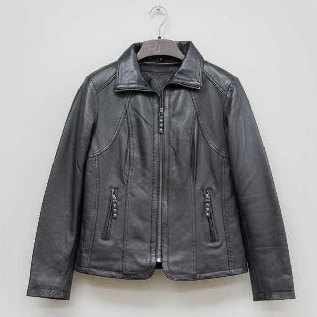 Women's Classic Sheepskin Leather Jacket with Removable Insulation