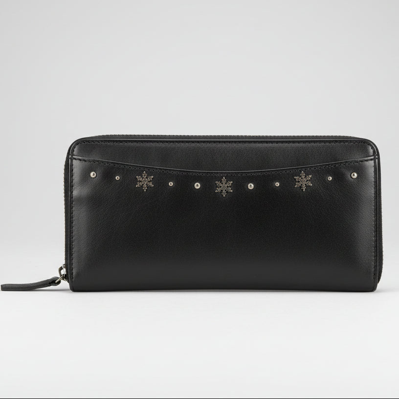 MET Women's Leather Wallet with Snowflake Studs Zip Around