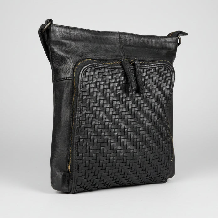 MET Cow Leather Crossbody Bag with Woven Front