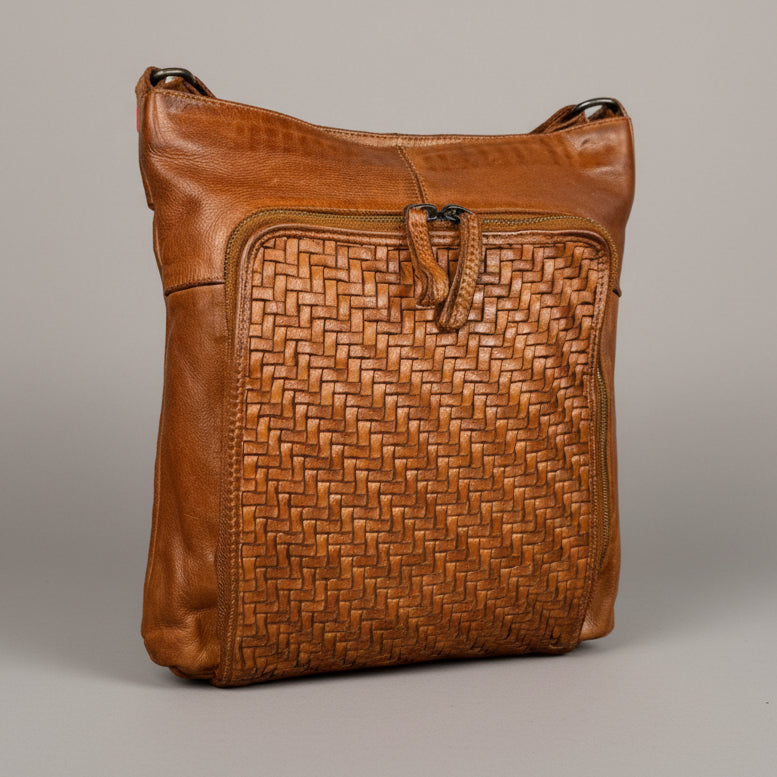 MET Cow Leather Crossbody Bag with Woven Front