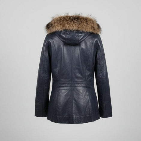 Women's Sheepskin Leather Jacket with Real Fox Fur Trim