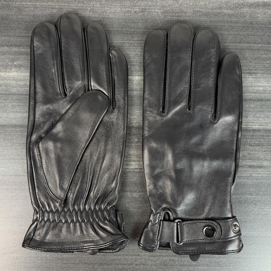 Men's Black Sheepskin Leather Gloves Fleece Lined