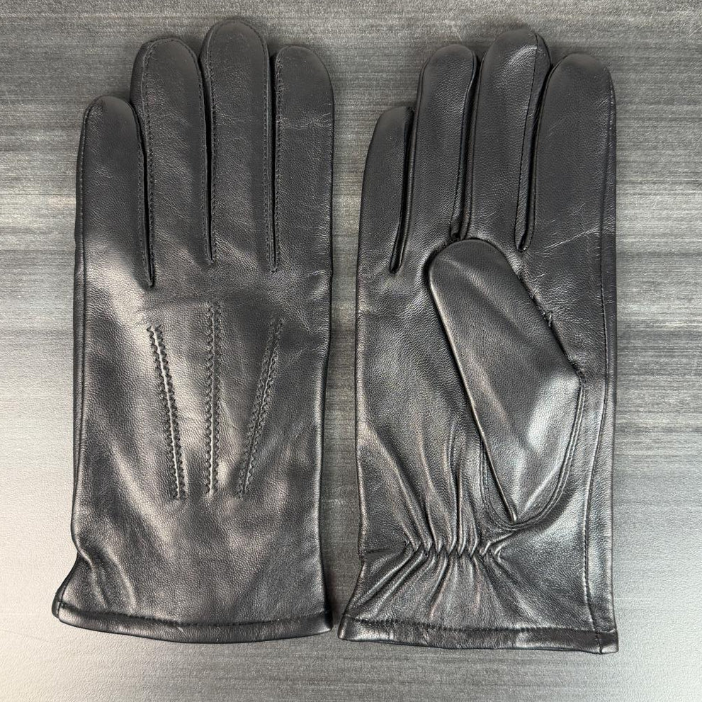 Men's Black Sheepskin Leather Gloves with Wool Blend Lining