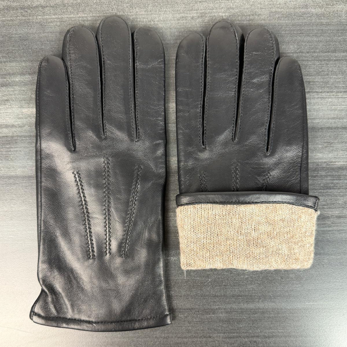Men's Black Sheepskin Leather Gloves with Wool Blend Lining