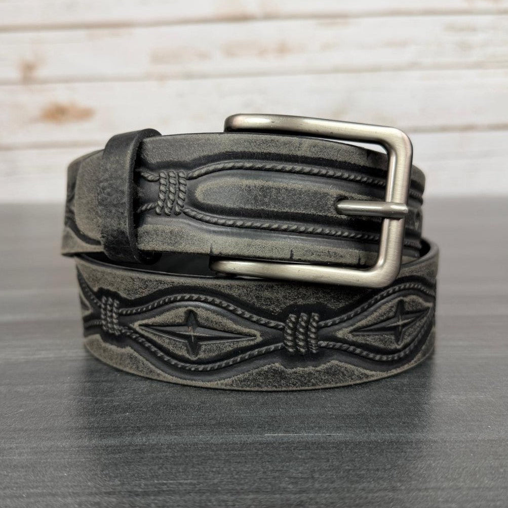 Keldon Men's Grain Leather Embossed Belt with Removable Buckle