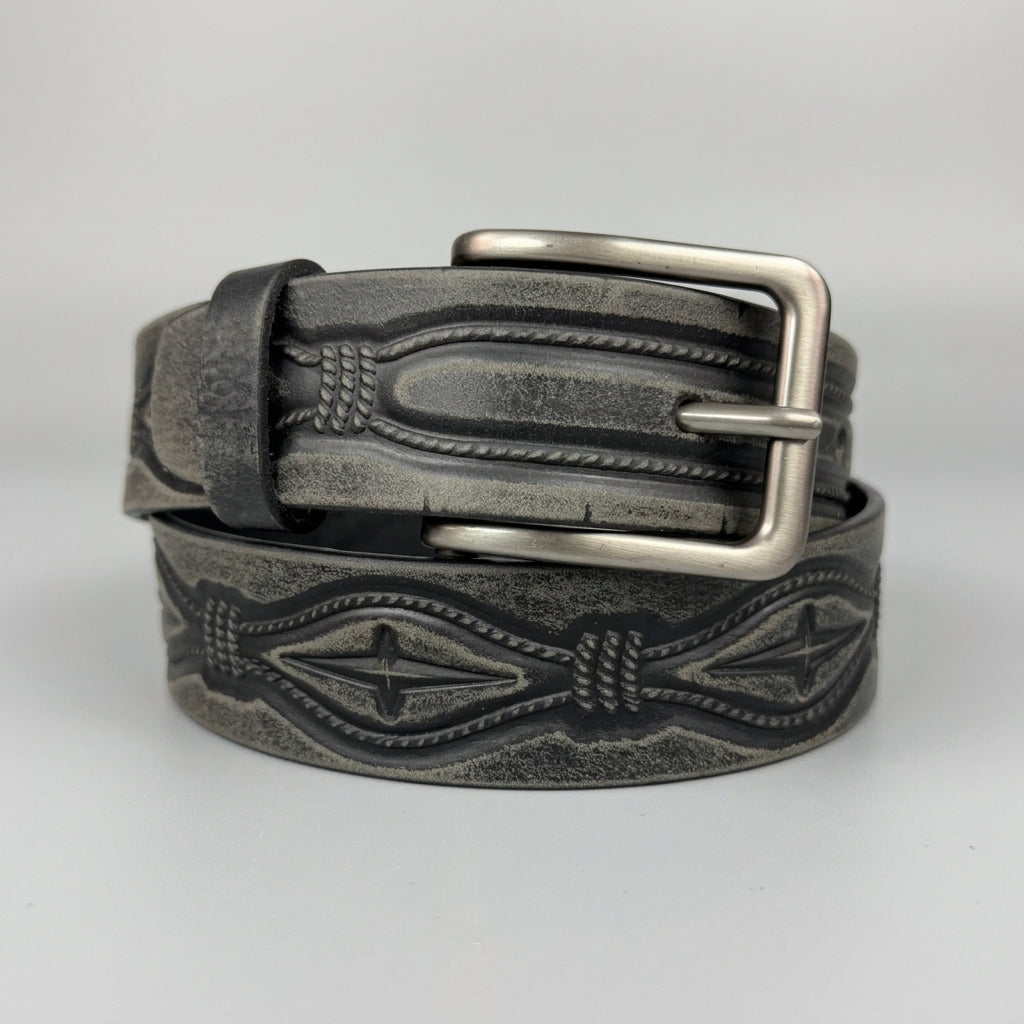 Keldon Men's Grain Leather Embossed Belt with Removable Buckle - Boutique of Leathers/Open Road