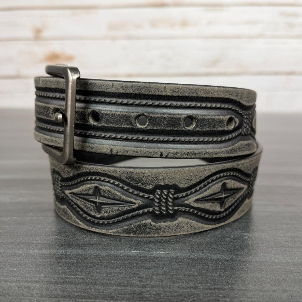 Keldon Men's Grain Leather Embossed Belt with Removable Buckle