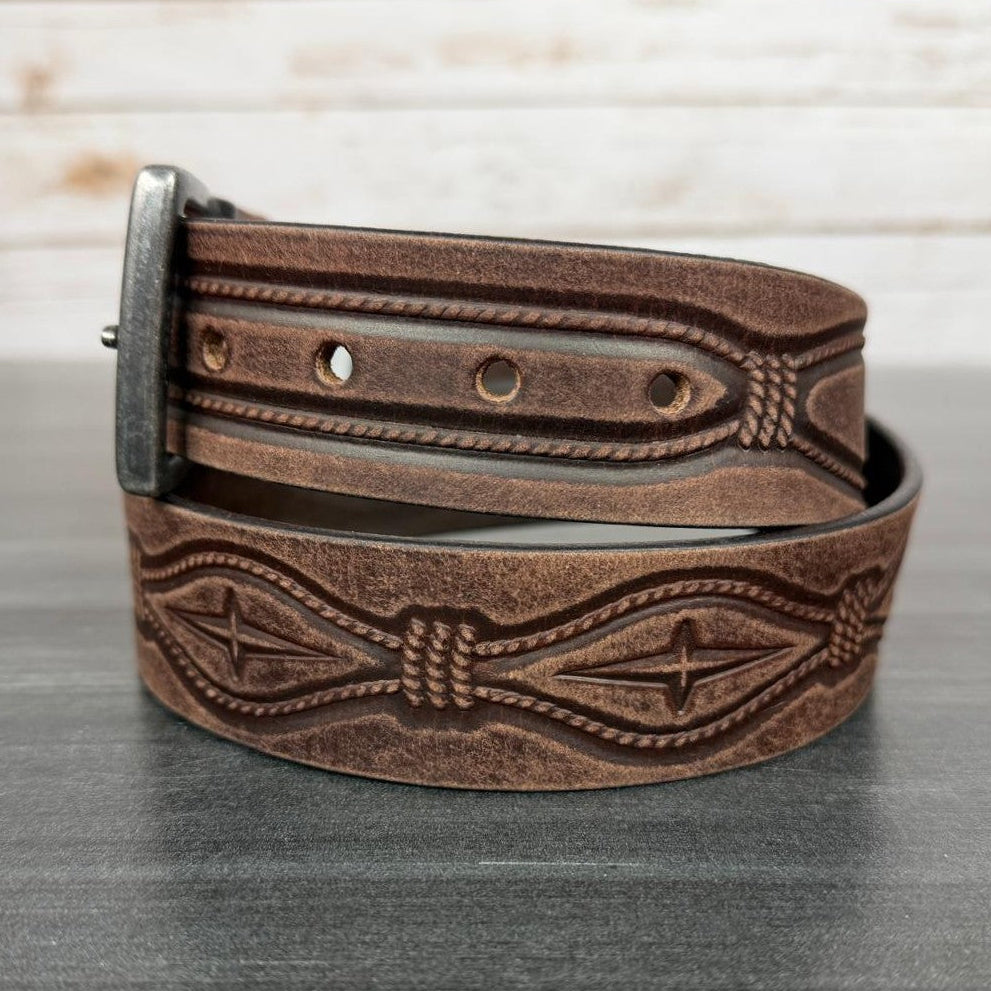 Keldon Men's Grain Leather Embossed Belt with Removable Buckle