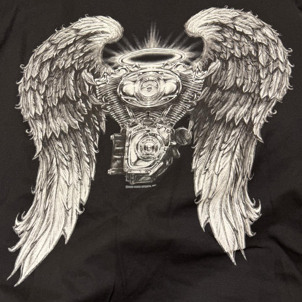 Asphalt Angel Ladies Black Long Sleeve Shirt Double Sided Print Biker Tee