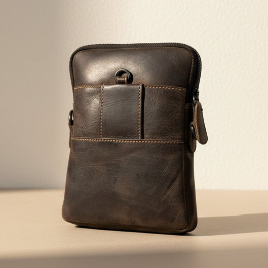 Greenwood Leather Mini Crossbody Bag. Premium 3-Zipper Travel Organizer - Boutique of Leathers/Open Road