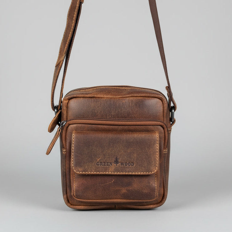 Greenwood Leather Mini-Messenger Bag. Premium Compact Crossbody Travel Organizer - Boutique of Leathers/Open Road
