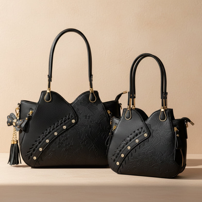 Temptation Italy Small Faux Leather Handbag. Floral & Dragonfly Embossed Shoulder Bag with Gold Studs - Boutique of Leathers/Open Road