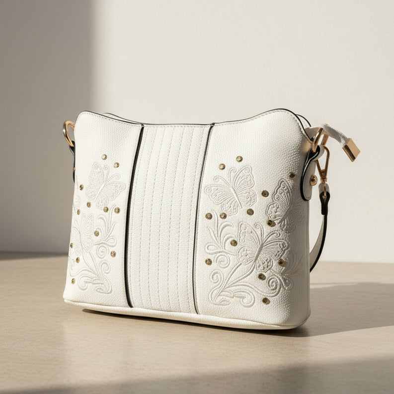 Temptation Italy Small Butterfly Crossbody Bag. Faux Leather Handbag with Removable Straps - Boutique of Leathers/Open Road