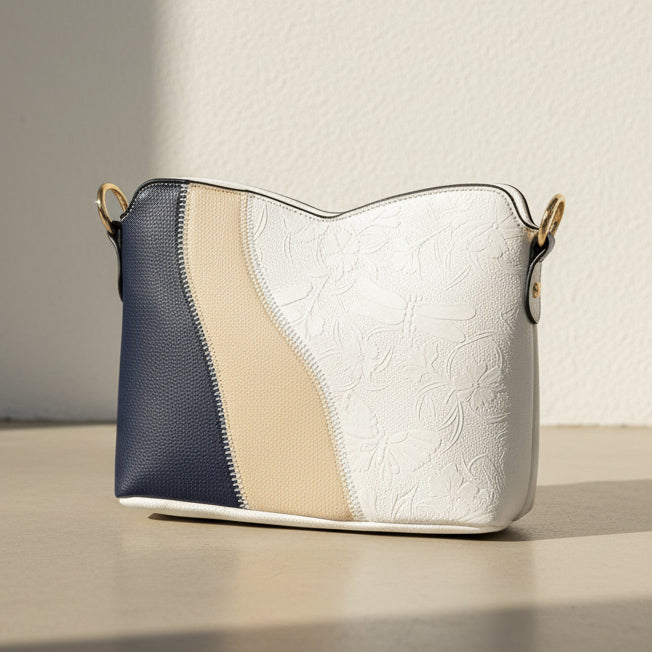 Temptation Italy Small Tricolor Faux Leather Crossbody. Floral & Dragonfly Embossed Bag - Boutique of Leathers/Open Road