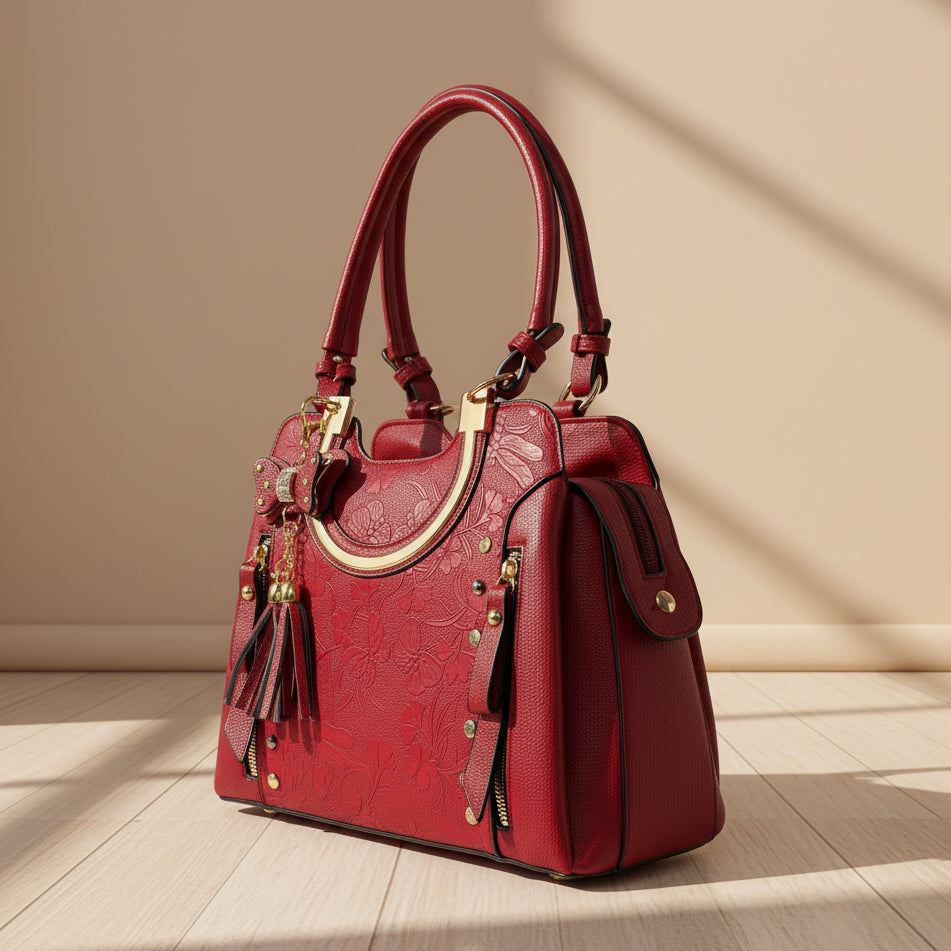 Temptation Italy Faux Leather Shoulder Bag. Floral & Butterfly Embossed Handbag - Boutique of Leathers/Open Road