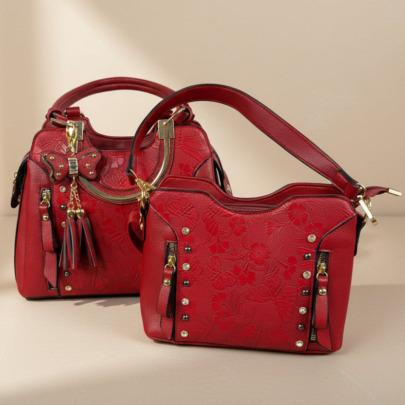 Temptation Italy Faux Leather Shoulder Bag. Floral & Butterfly Embossed Handbag - Boutique of Leathers/Open Road