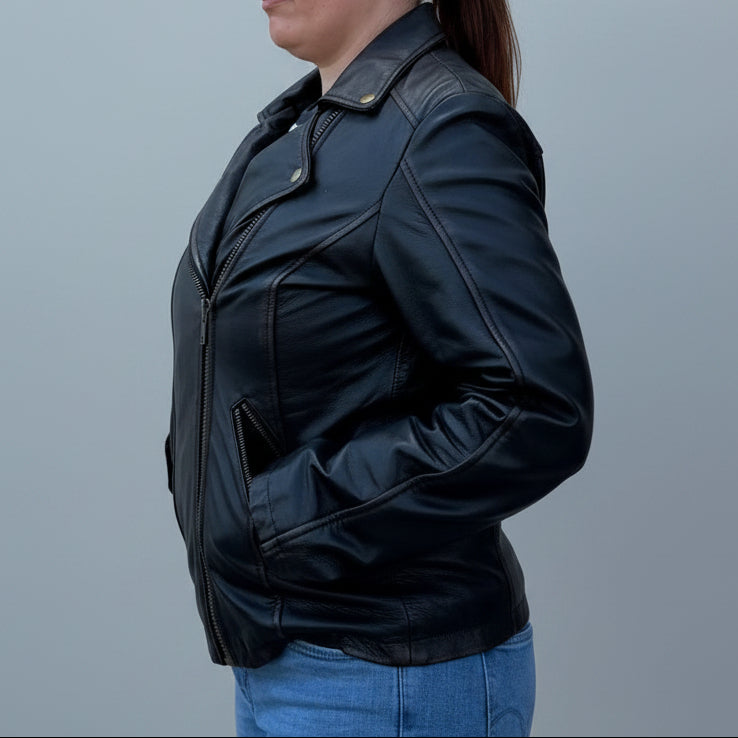 Open Road Women's Genuine Leather Butterfly Back Motorcycle Jacket