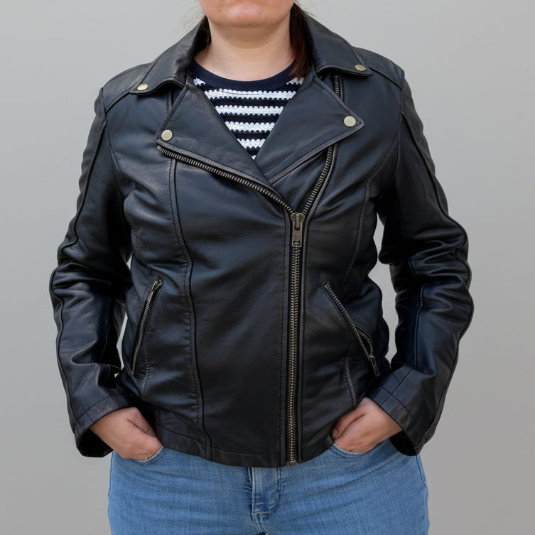 Open Road Women's Genuine Leather Butterfly Back Motorcycle Jacket