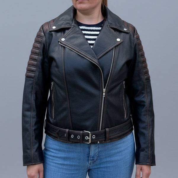 Open Road Women's Genuine Leather Two Tone Motorcycle Jacket - Boutique of Leathers/Open Road