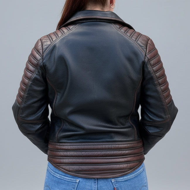 Open Road Women's Genuine Leather Two Tone Motorcycle Jacket - Boutique of Leathers/Open Road