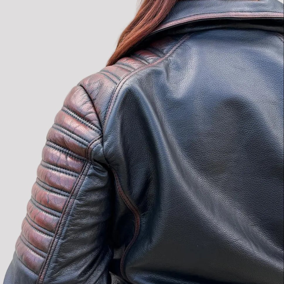 Open Road Women's Genuine Leather Two Tone Motorcycle Jacket - Boutique of Leathers/Open Road
