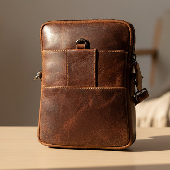 Greenwood Leather Mini Crossbody Bag. Premium 3-Zipper Travel Organizer - Boutique of Leathers/Open Road