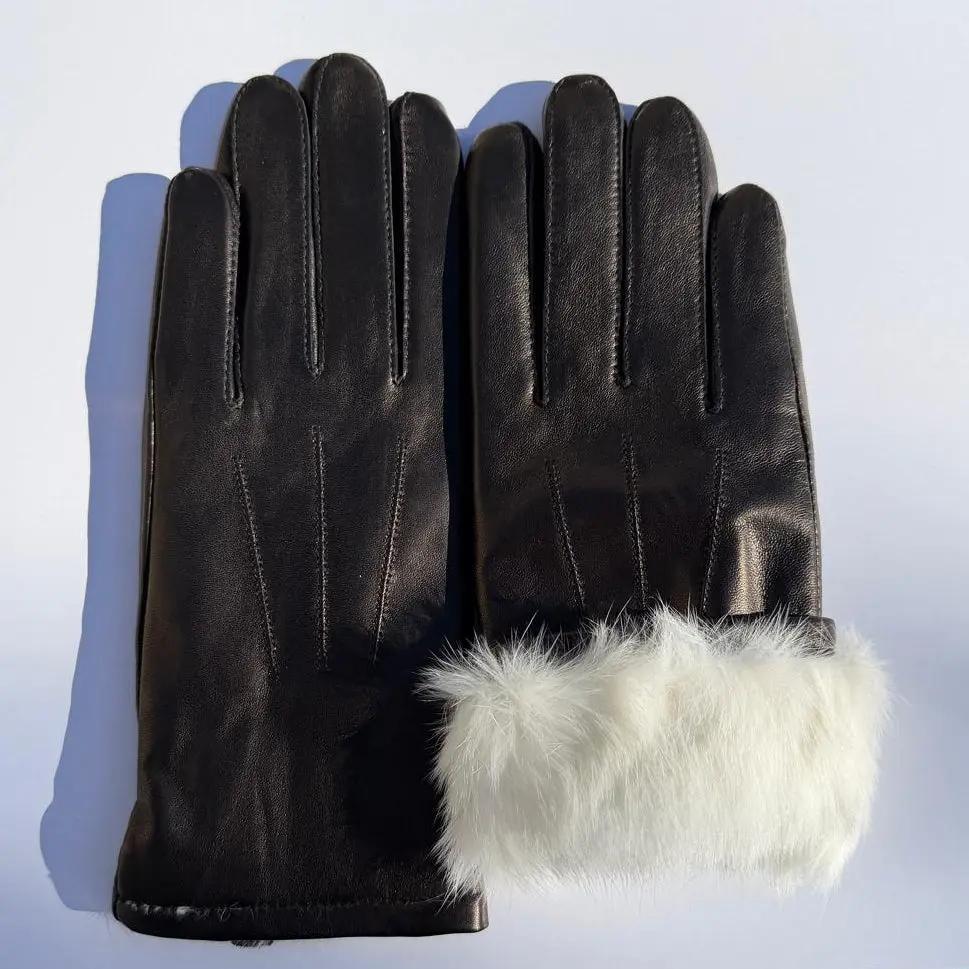 Women's Drum Dyed Lamb Leather Gloves with Luxurious Rabbit Fur Trim Women's Gloves & Mittens Boutique of Leathers/Open Road