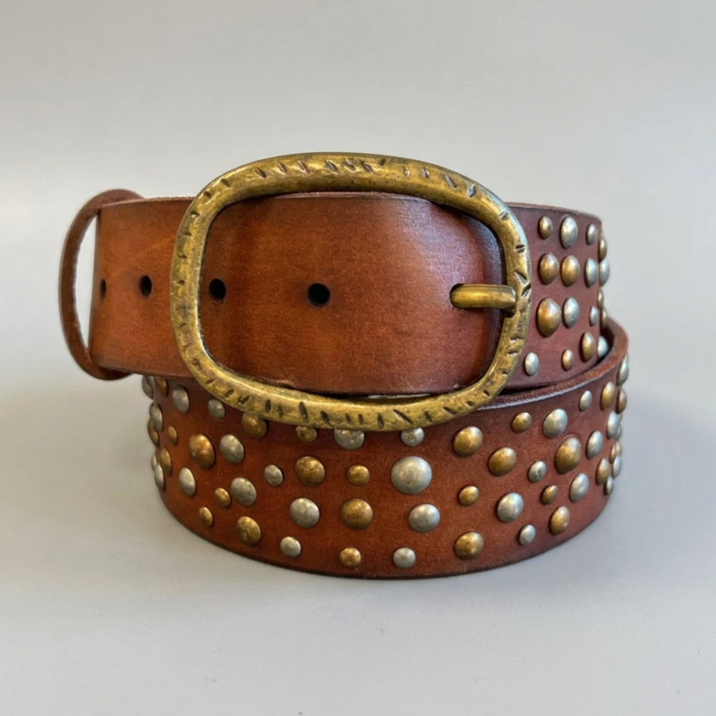 Women's Full Grain Leather Belt with Oval Buckle and Studs Women's Belts Boutique of Leathers/Open Road