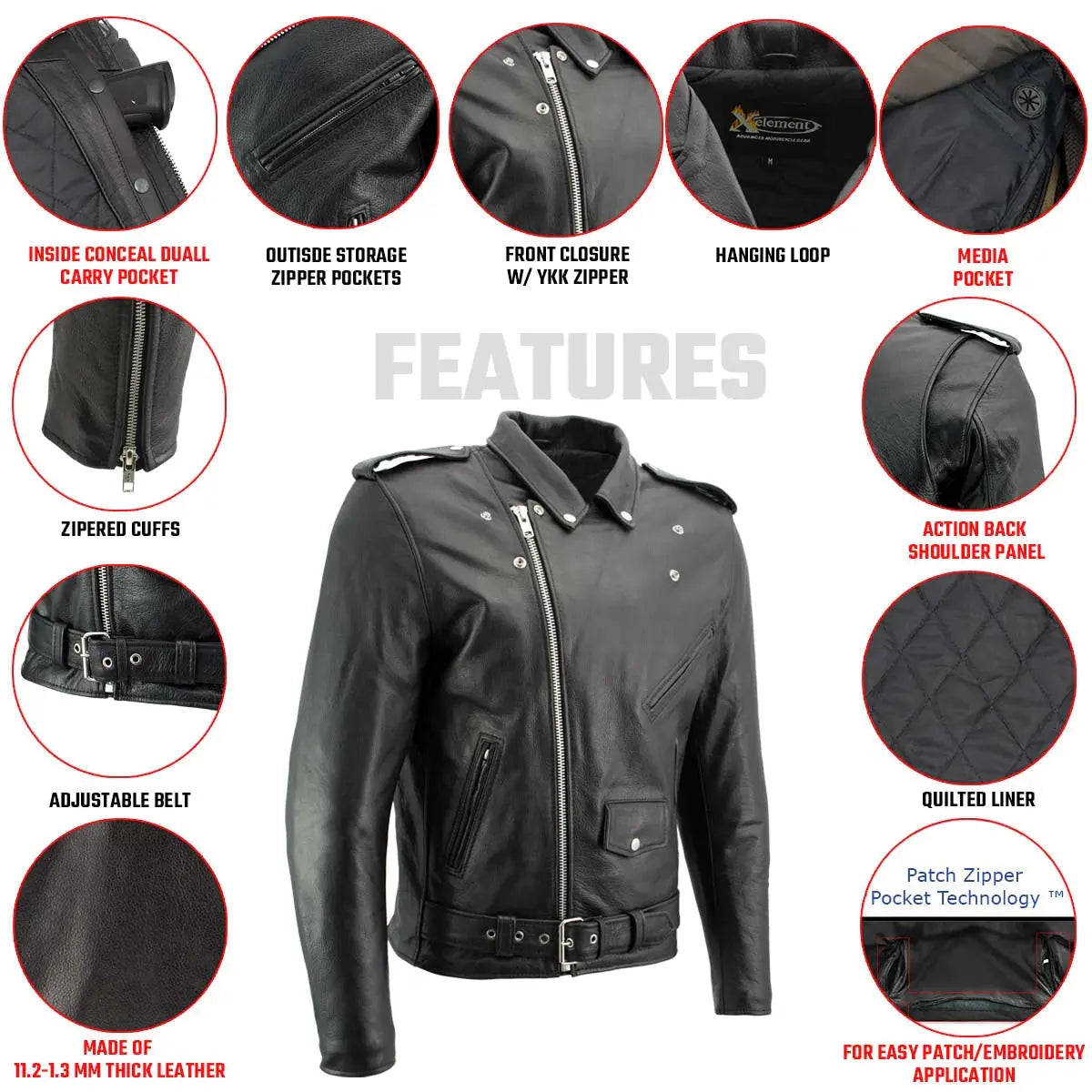 X Element Men's Leather Motorcycle Jacket Men's Motorcycle Jackets Boutique of Leathers/Open Road