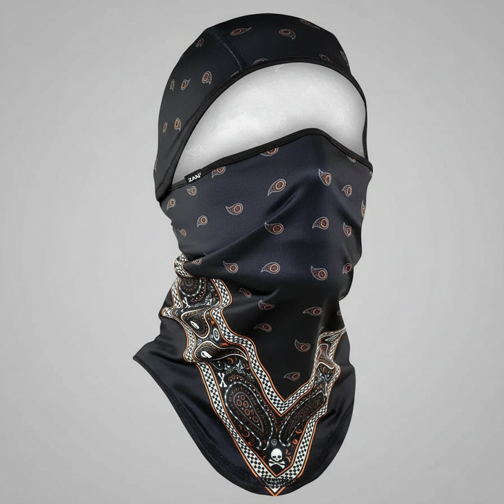 ZANheadgear Convertible Balaclava SportFlex Series Black & Orange Classic Bandana - Boutique of Leathers/Open Road