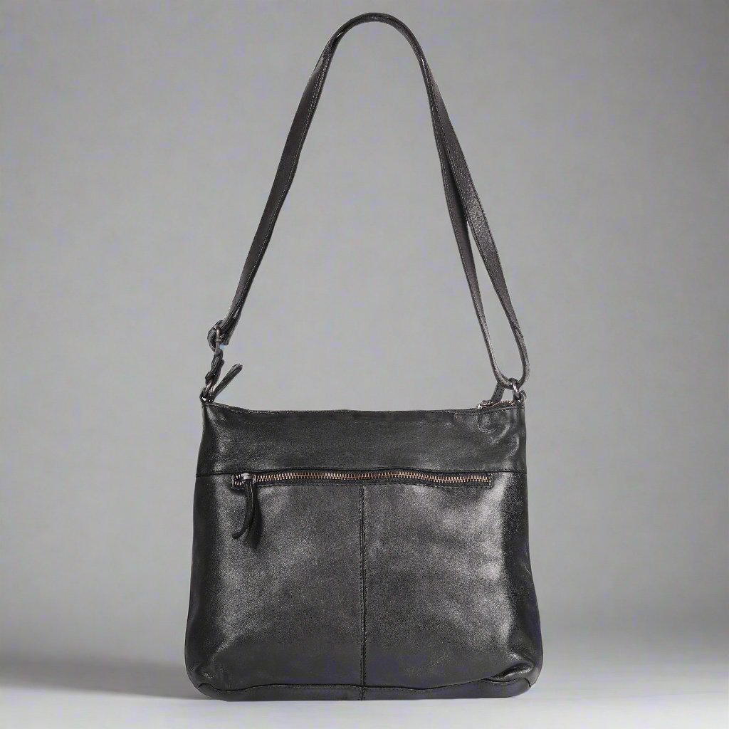 MET Leather Crossbody Bag with Dual Zipper Pockets